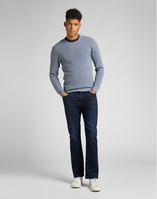 LEE BASIC CREW KNIT MĘSKI SWETER LOGO VINTAGE INDIGO L83IKHSR 112140948