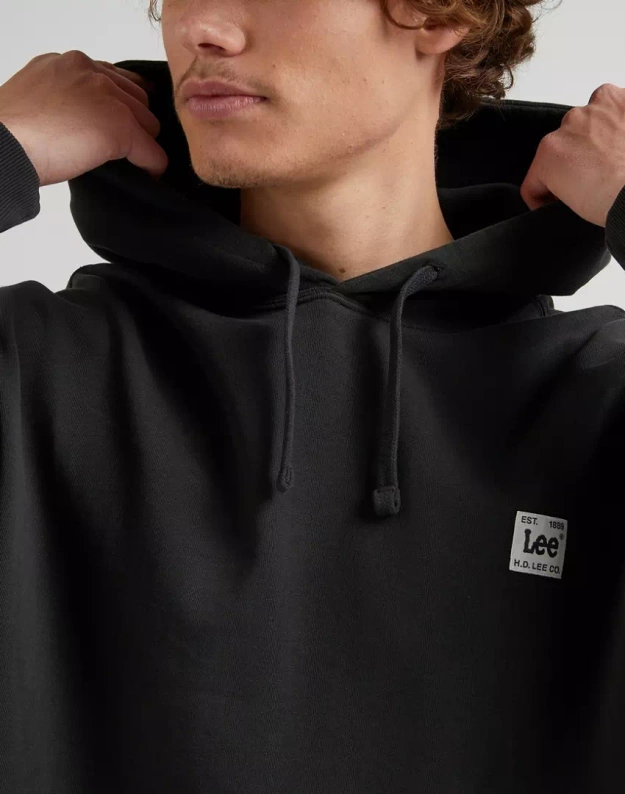 LEE CORE LOOSE HOODIE MĘSKA BLUZA Z KAPTUREM LOGO WASHED BLACK L84WFXON 112330671