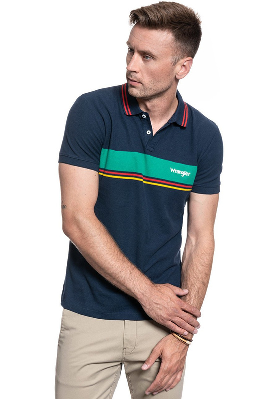 KOSZULKA MĘSKA POLO WRANGLER SS COLOURBLOCK POLO NAVY W7E3KF114 112131777