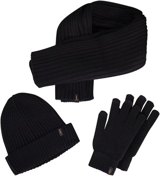 Męski zestaw zimowy LEE – czapka, szalik i rękawiczki czarne (Black XMAS Pack 112342469)