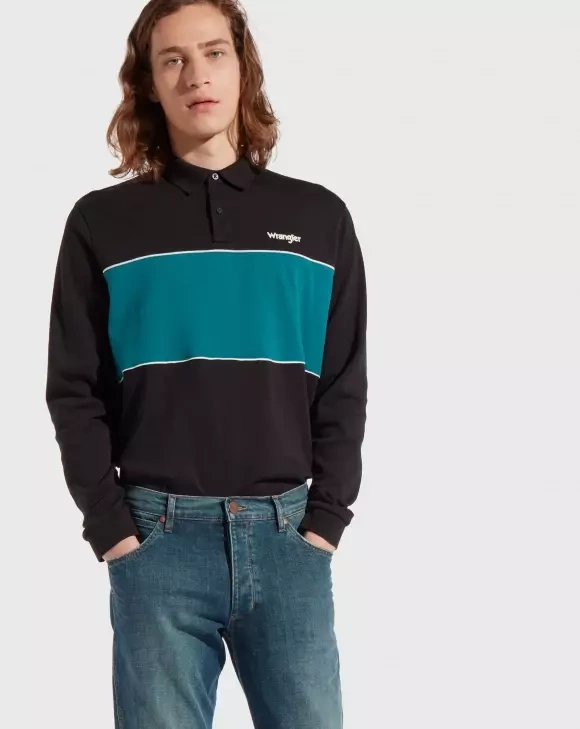 WRANGLER LS CONTRAST POLO MĘSKA KOSZULKA POLO Z DŁUGIM RĘKAWEM BLACK W7B96GK01 112131571