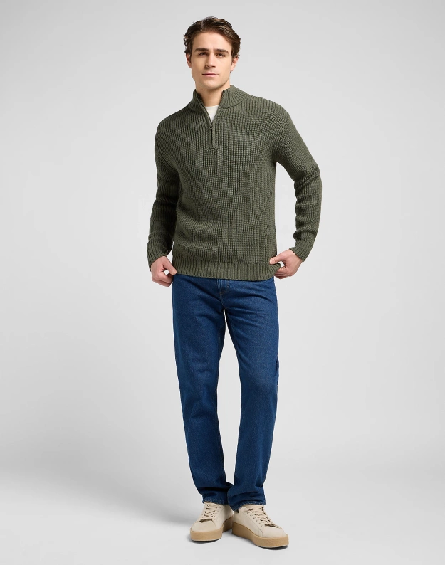MESKI SWETER  LEE CLEAN HALF ZIP KNIT OLIVE GRAY 112370539
