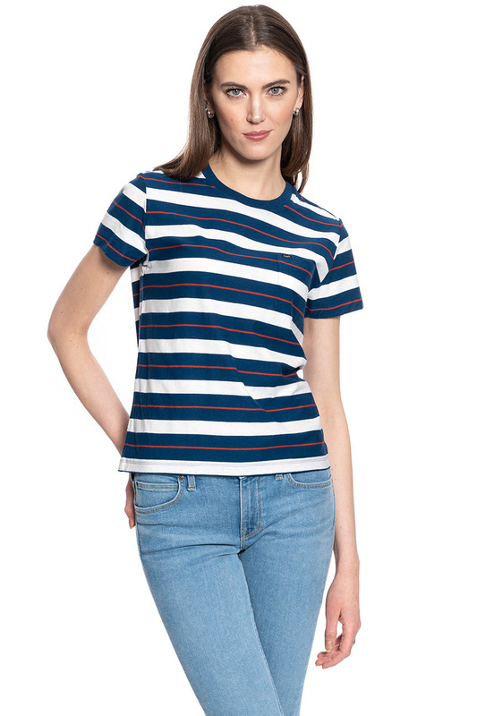 LEE RELAXED POCKET TEE DAMSKI T-SHIRT KOSZULKA W PASKI WASHED BLUE L40RYHLR 112108721
