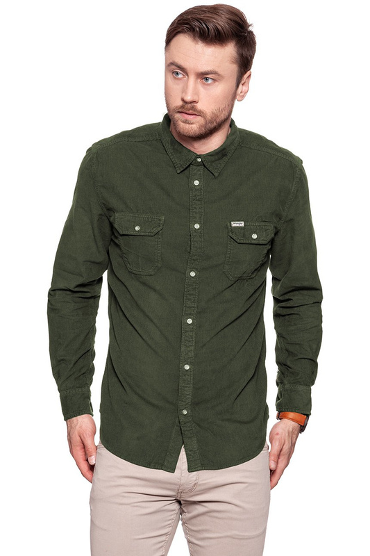 KOSZULA WRANGLER LS 2PKT FLAP SHIRT ARMY GREEN W5996TCSZ 112129913