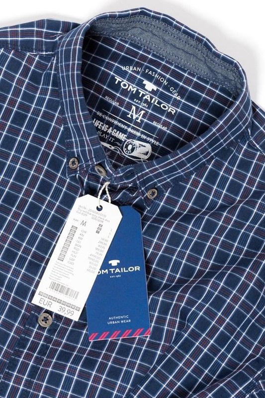 TOM TAILOR FLOYD RED BLUE STORY CHECK SHIRT AGATE STONE BLUE 2030583.00.10 COL.6519