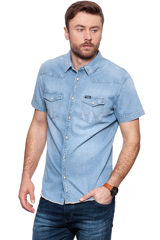 KOSZULA JEANSOWA MĘSKA WRANGLER SS FESTIVAL SHIRT ACID BLEACH W5A08LW3E 112129930