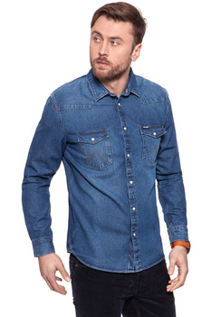 KOSZULA JEANSOWA MĘSKA WRANGLER WESTERN DENIM SHIRT MID STONE W5973LWZ4 112129837