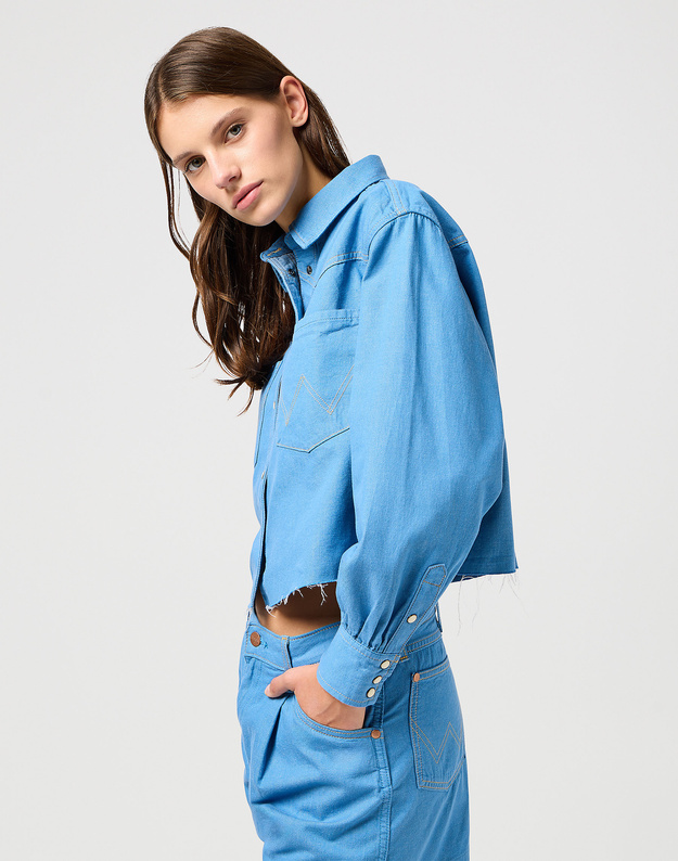 DAMSKA KOSZULA JEANSOWA WRANGLER CUT OFF SHIRT COTTON CANDY BLUE 112362980