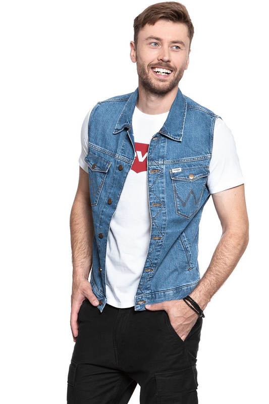 MĘSKI BEZRĘKAWNIK JEANSOWY WRANGLER DENIM VEST BORA BLUE W447Q318F 112128889