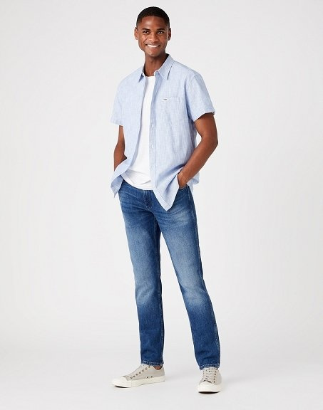 WRANGLER SS 1 PKT SHIRT MĘSKA KOSZULA MATERIAŁOWA NAUTICAL BLUE W5J17OXV2 112146128