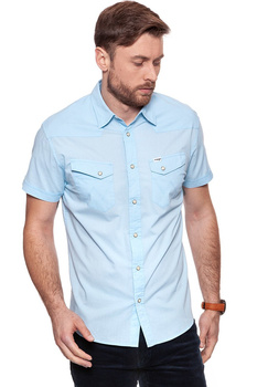 KOSZULA MĘSKA KRÓTKI RĘKAW WRANGLER SS WESTERN SHIRT CHAMBRAY BLUE W58736SUV 112129541