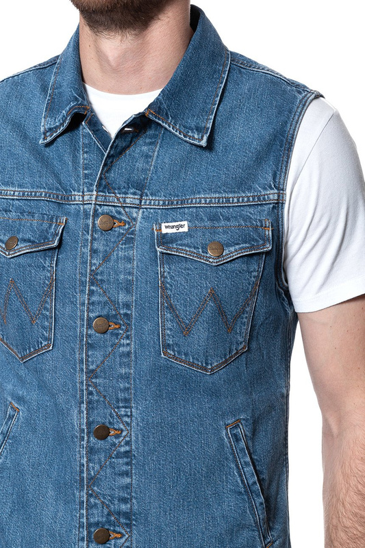 MĘSKI BEZRĘKAWNIK JEANSOWY WRANGLER DENIM VEST BORA BLUE W447Q318F 112128889