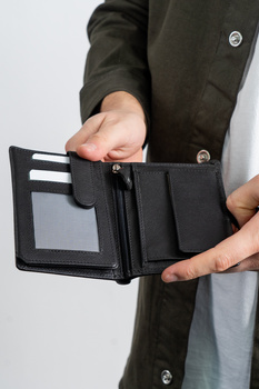 MUSTANG DENIMO WALLET MĘSKI PORTFEL SKÓRZANY POJEMNY KARTY BLACK