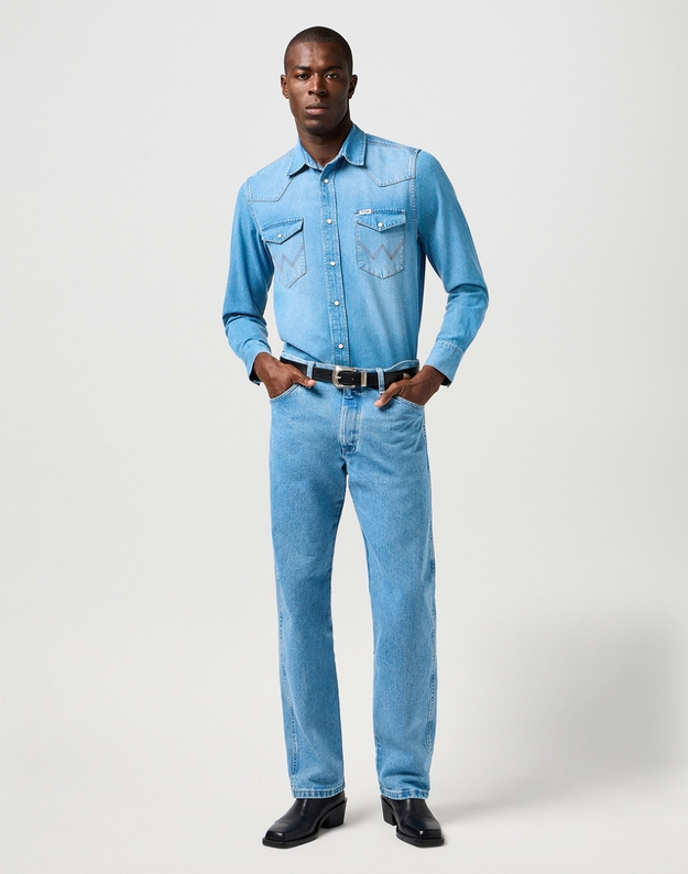 MESKA KOSZULA JEANSOWA WRANGLER WESTERN SHIRT MID LIGHT WASH 112362744
