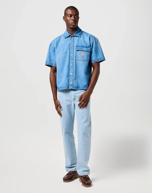 MESKA KOSZULA JEANSOWA WRANGLER SS CJ OVERSHIRT MID WASH 112362747