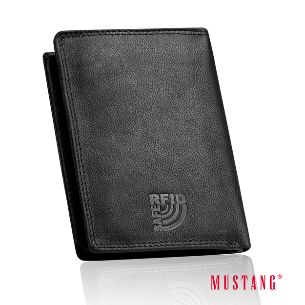 MUSTANG DENIMO HIGH WALLET MĘSKI PORTFEL SKÓRZANY NA KARTY POJEMNY BLACK RFID