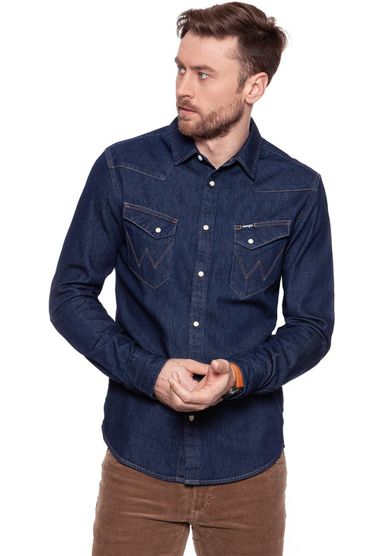 KOSZULA JEANSOWA MĘSKA WRANGLER WESTERN DENIM SHIRT DRY INDIGO W59421DZ0 112129744