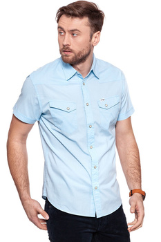 KOSZULA MĘSKA KRÓTKI RĘKAW WRANGLER SS WESTERN SHIRT CHAMBRAY BLUE W58736SUV 112129541