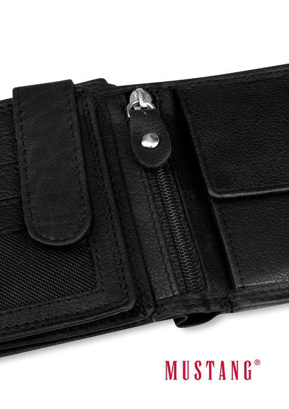 MUSTANG DENIMO WALLET MĘSKI PORTFEL SKÓRZANY POJEMNY KARTY BLACK