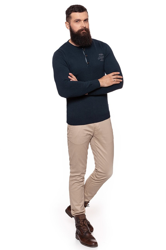 MĘSKI SWETER TOM TAILOR HENLEY WITH RIB DETAILS KNITTED NAVY 3018989.00.10 COL. 6800