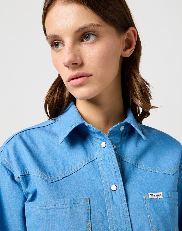 DAMSKA KOSZULA JEANSOWA WRANGLER CUT OFF SHIRT COTTON CANDY BLUE 112362980