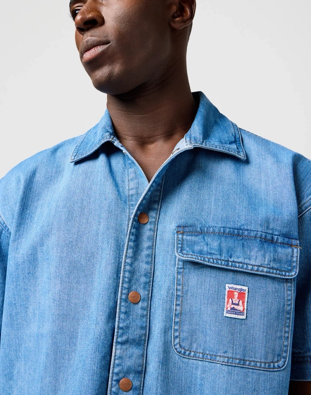 MESKA KOSZULA JEANSOWA WRANGLER SS CJ OVERSHIRT MID WASH 112362747