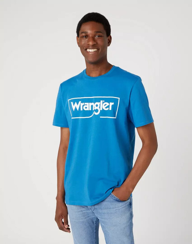 WRANGLER FRAME LOGO TEE MĘSKI T-SHIRT KOSZULKA NADRUK DEEP WATER W70JD369F 112330823