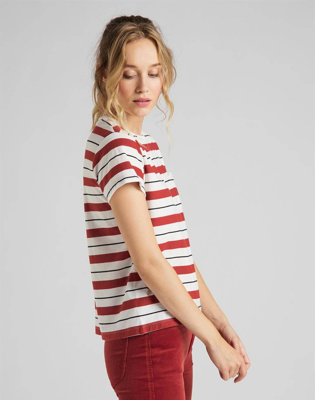 LEE RELAXED POCKET TEE DAMSKI T-SHIRT KOSZULKA W PASKI RED OCHRE L40RYHOE 112108724