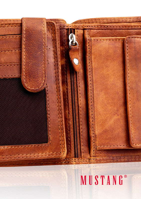 MUSTANG Denimo Wallet Side Opening SKÓRZANY PORTFEL POJEMNY NA KARTY PREMIUM 
