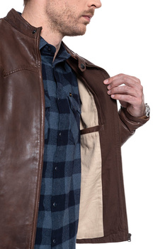 KURTKA SKÓRZANA WRANGLER WESTERN BIKER CHOCOLATE BROWN W4762ZAVM 112129047