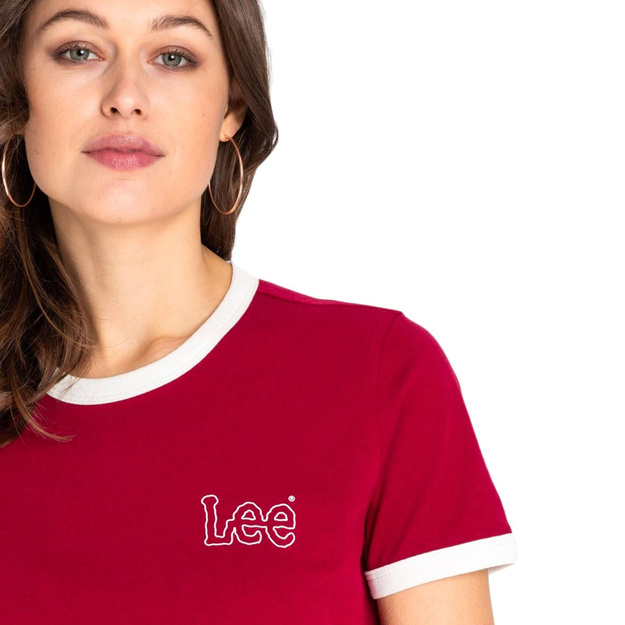 LEE RINGER TEE SS DAMSKI T-SHIRT KOSZULKA Z KRÓTKIM RĘKAWEM LOGO FADED RED L44UFELE 112110017