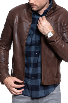 KURTKA SKÓRZANA WRANGLER WESTERN BIKER CHOCOLATE BROWN W4762ZAVM 112129047