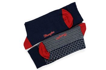 WRANGLER SKARPETY MĘSKIE 2 PARY DWUPAK NAVY/RED GEOMETRIC