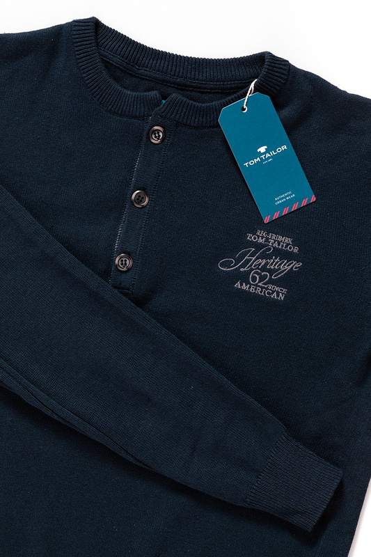 MĘSKI SWETER TOM TAILOR HENLEY WITH RIB DETAILS KNITTED NAVY 3018989.00.10 COL. 6800