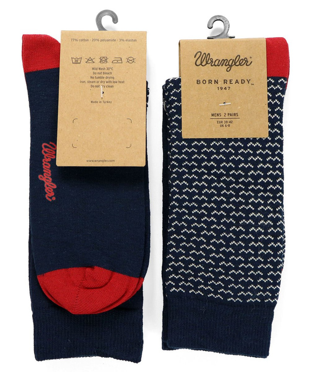 WRANGLER SKARPETY MĘSKIE 2 PARY DWUPAK NAVY/RED GEOMETRIC