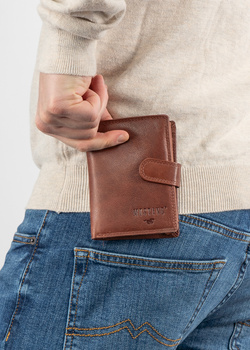 MUSTANG Denimo High Wallet Side Opening With Button SKÓRZANY PORTFEL POJEMNY NA KARTY PREMIUM