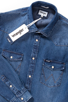 KOSZULA JEANSOWA MĘSKA WRANGLER WESTERN DENIM SHIRT MID STONE W5973LWZ4 112129837