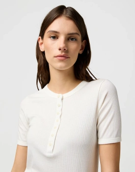 DAMSKA KOSZULKA WRANGLER FEMME KNIT HENLEY WORN WHITE 112370743