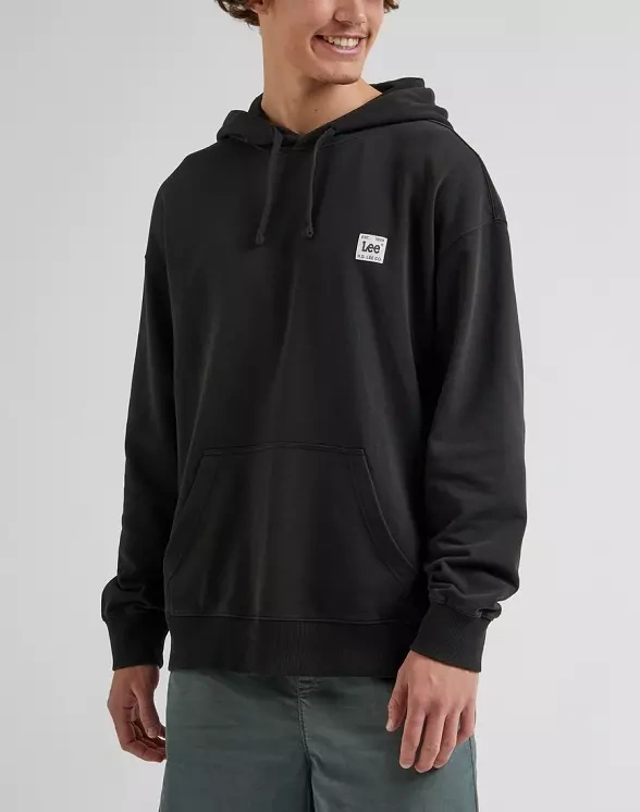LEE CORE LOOSE HOODIE MĘSKA BLUZA Z KAPTUREM LOGO WASHED BLACK L84WFXON 112330671