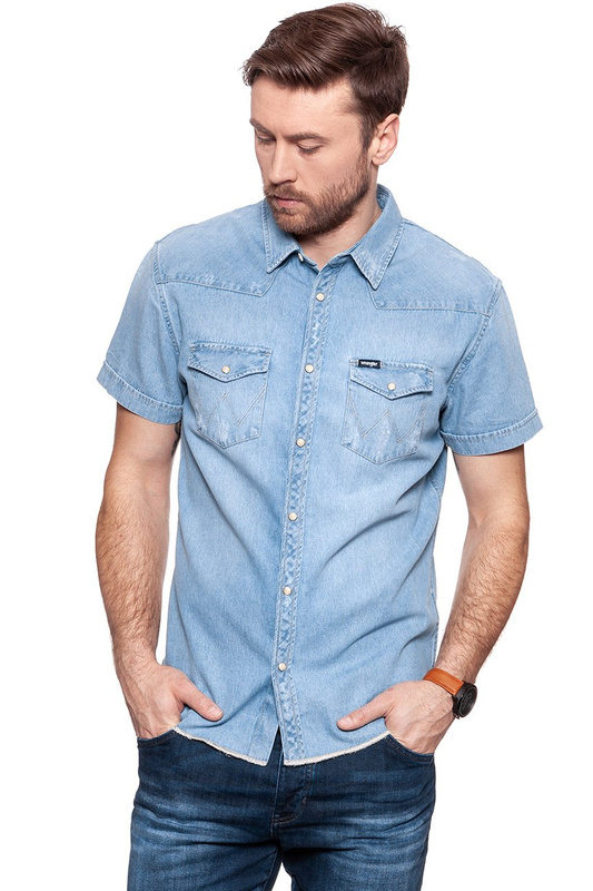 KOSZULA JEANSOWA MĘSKA WRANGLER SS FESTIVAL SHIRT ACID BLEACH W5A08LW3E 112129930