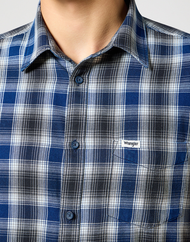 MĘSKA KOSZULA KRATA WRANGLER 1 PKT INDIGO SHIRT NAVY 112357226