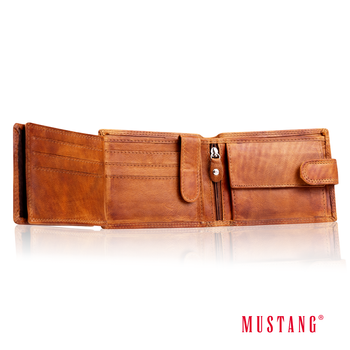 MUSTANG Denimo Wallet Side Opening With Button SKÓRZANY PORTFEL POJEMNY MA KARTY PREMIUM RFID