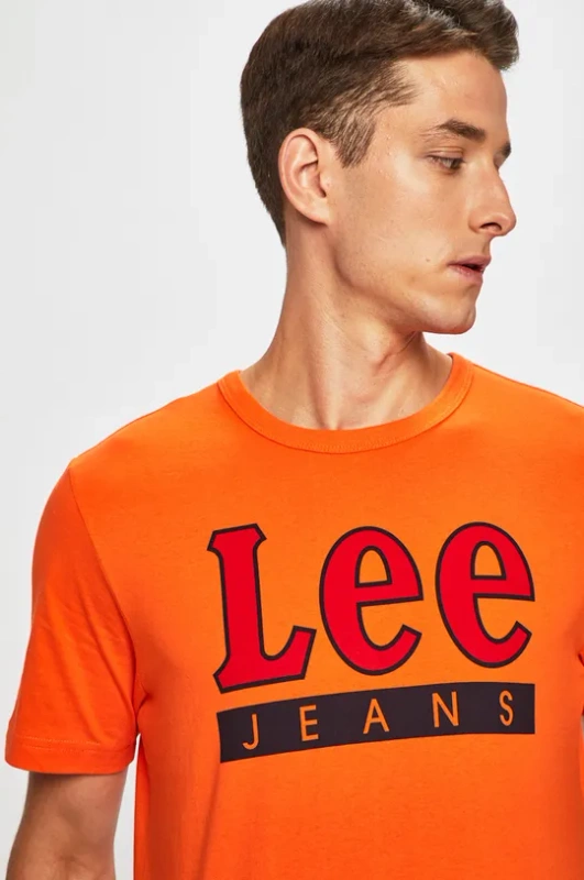 LEE JEANS LOGO TEE MĘSKI T-SHIRT KOSZULKA Z NADRUKIEM LOGO REGULAR FIT SING ORANGE L64JFEME 112115814