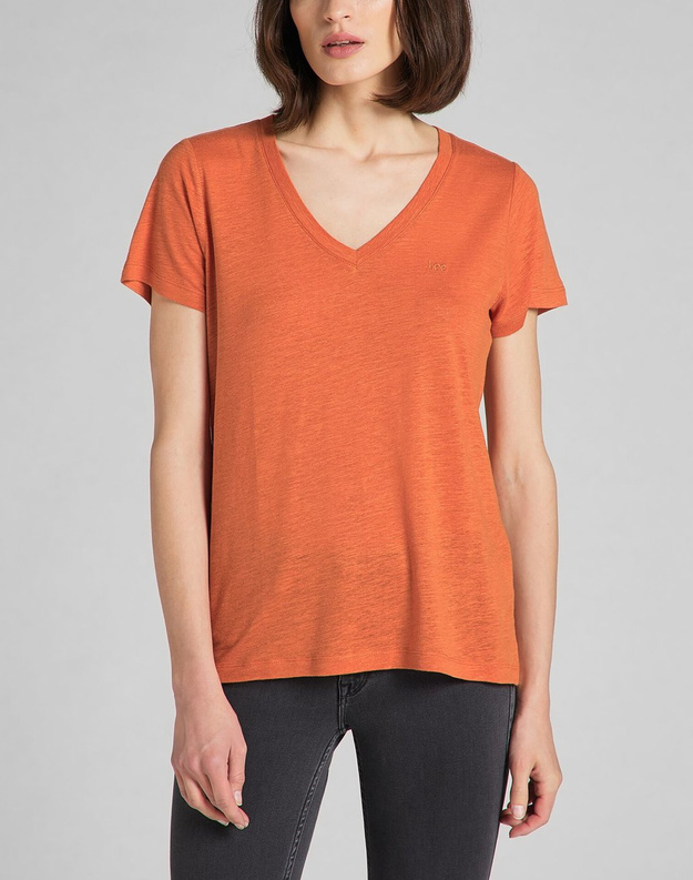 LEE V NECK TEE DAMSKI T-SHIRT KOSZULKA LOGO DESERT ORANGE L41JENOB 112140033