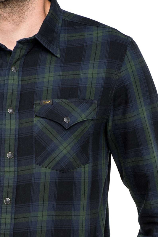 LEE CLEAN WESTERN SHIRT MĘSKA KOSZULA  MATERIAŁOWA W KRATĘ SPRUCE GREEN L644KADT
