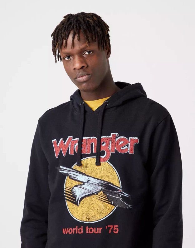 WRANGLER EAGLE HOODIE MĘSKA BLUZA Z KAPTUREM LOGO NADRUK FADED BLACK W669ILXV6 112321162