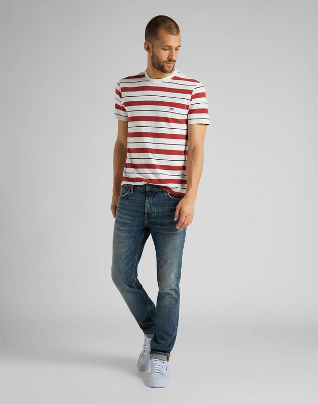 LEE STRIPE TEE RED OCHRE MĘSKI T-SHIRT KOSZULKA PASKI LOGO L62KFUOE 112114668