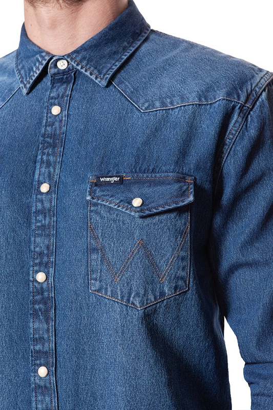 KOSZULA JEANSOWA MĘSKA WRANGLER WESTERN DENIM SHIRT MID STONE W5973LWZ4 112129837