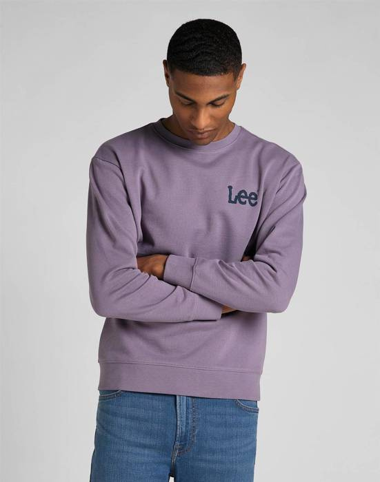 LEE BOLD LEE CREW MĘSKA BLUZA LOGO WASHED PURPLE L80AEJTZ 112319294