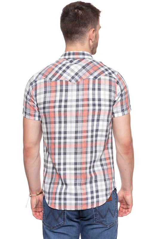 KOSZULA MĘSKA KRÓTKI RĘKAW WRANGLER SS WESTERN SHIRT GLOW ORANGE W5A246D48 112129999